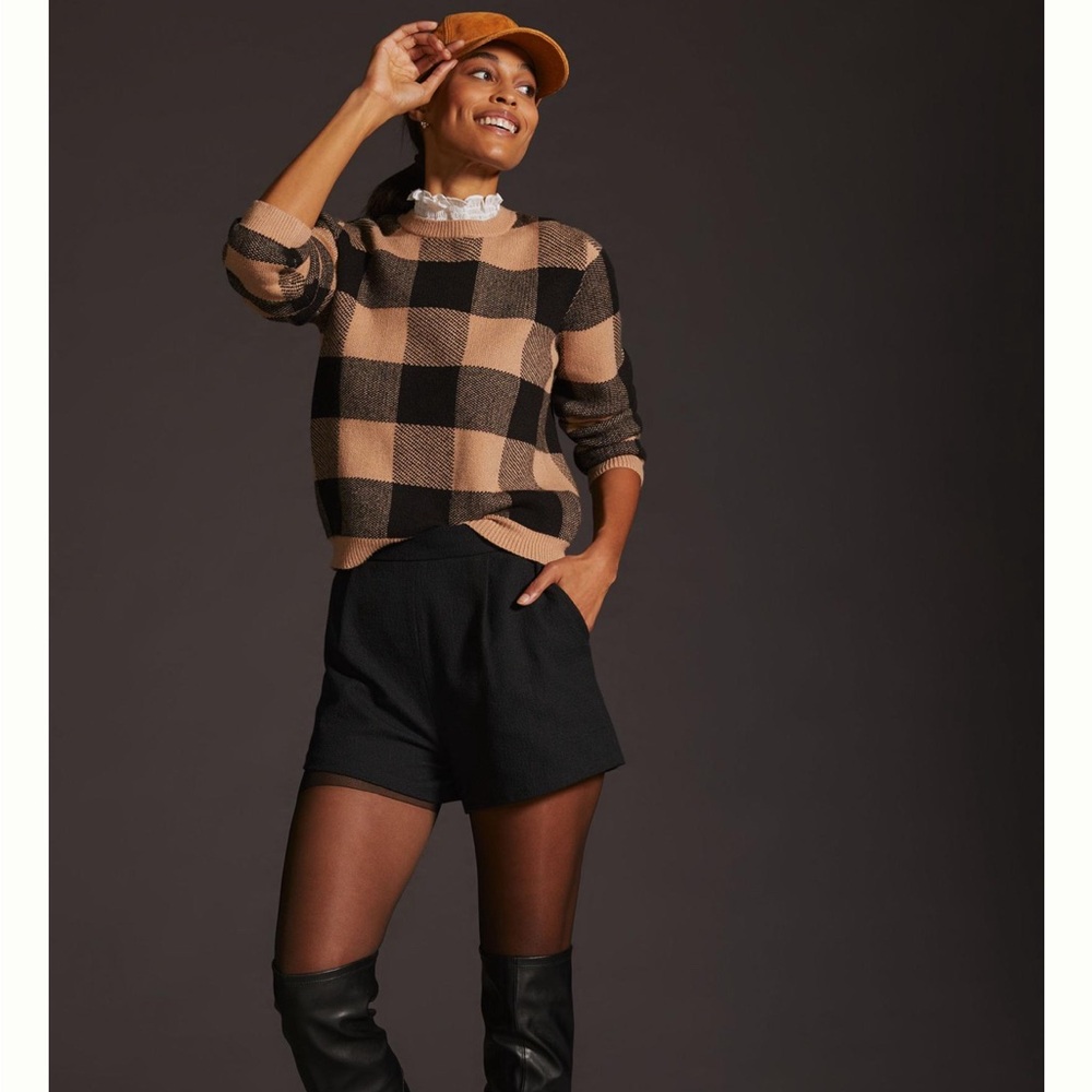 Anthropologie Plaid Ruffle-collar Pullover - Size M